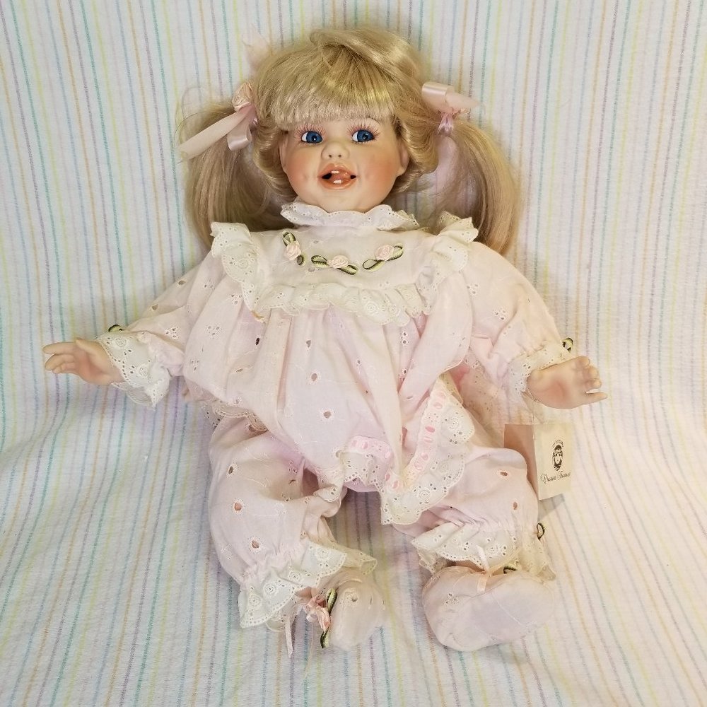 Classical Treasures Blonde Blue Eyes Baby Girl Porcelain Bisque Doll Dimples